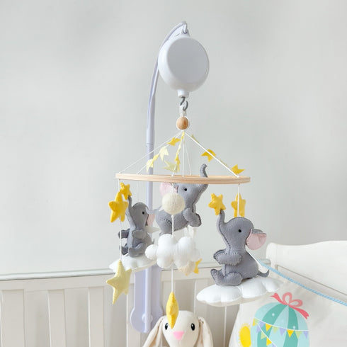 Elephant Clouds & Stars Cot Mobile - Yellow